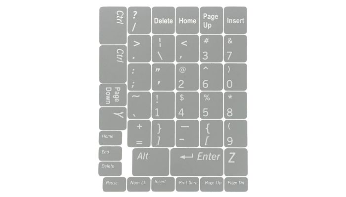 N48 Pegatinas para Teclado - Fondo Gris Claro - Conjunto Mediano - 12,5mm x 10,5mm