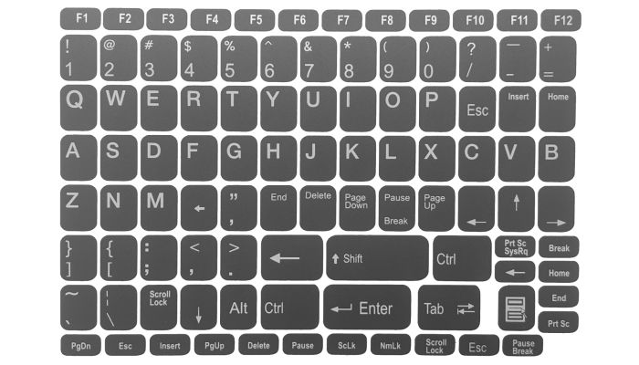 N50 Pegatinas para teclado - fondo gris oscuro - juego grande - 12,5mm x 10,5mm